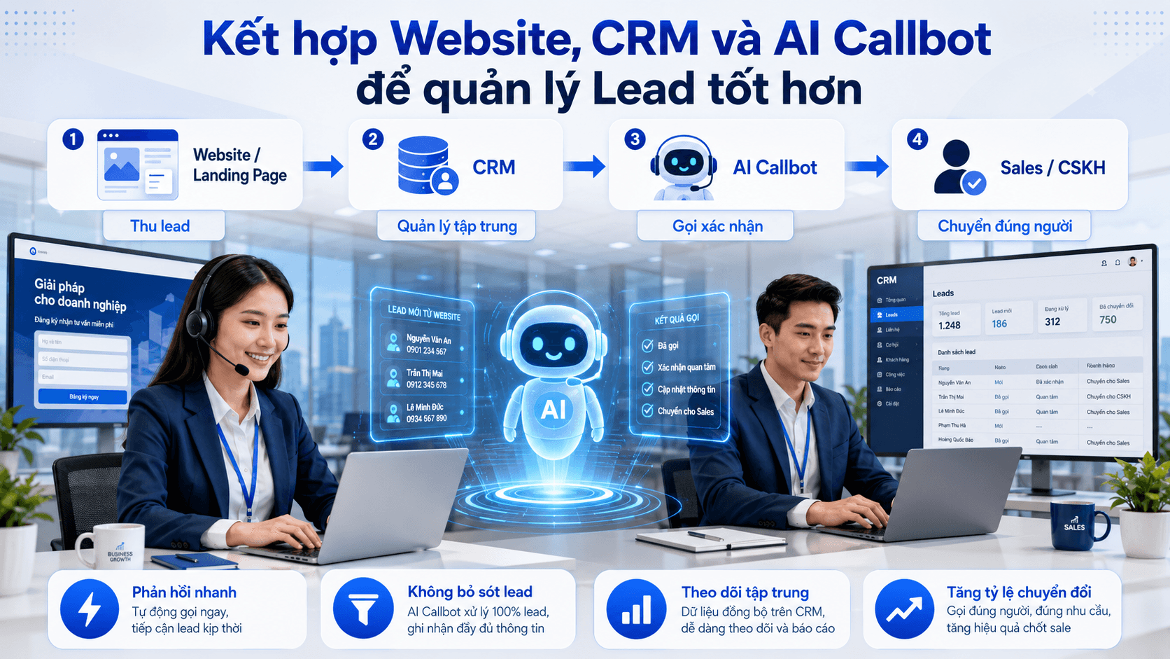 Kết hợp Website, CRM và AI Callbot để quản lý Lead tốt hơn